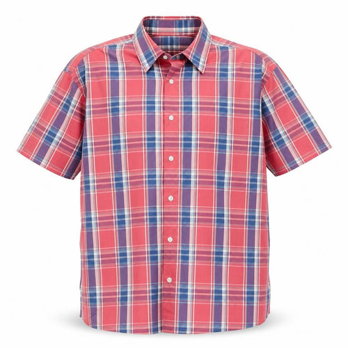 Marks and Spencer Men’s Red Plaid Cotton Short Sleeve Shirt L
