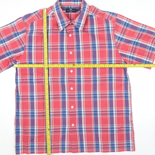 Marks and Spencer Men’s Red Plaid Cotton Short Sleeve Shirt L