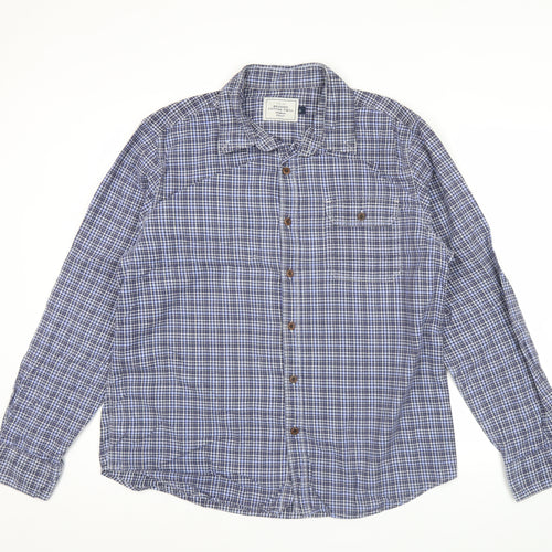 John Lewis Men’s Blue Check Cotton Twill Shirt L Long Sleeve Casual