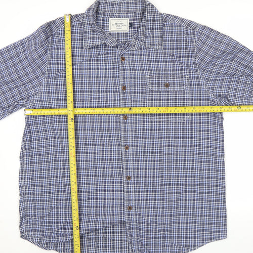 John Lewis Men’s Blue Check Cotton Twill Shirt L Long Sleeve Casual