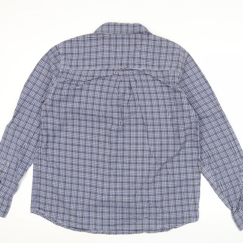 John Lewis Men’s Blue Check Cotton Twill Shirt L Long Sleeve Casual