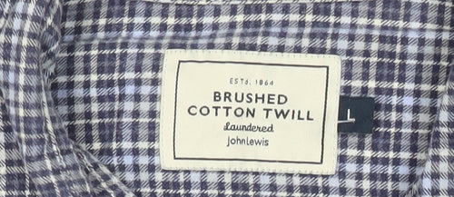 John Lewis Men’s Blue Check Cotton Twill Shirt L Long Sleeve Casual