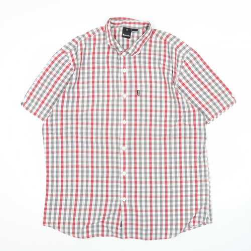 Bench Mens Red Grey Check Short Sleeve Button-Up Shirt XL