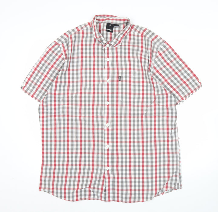 Bench Mens Red Grey Check Short Sleeve Button-Up Shirt XL