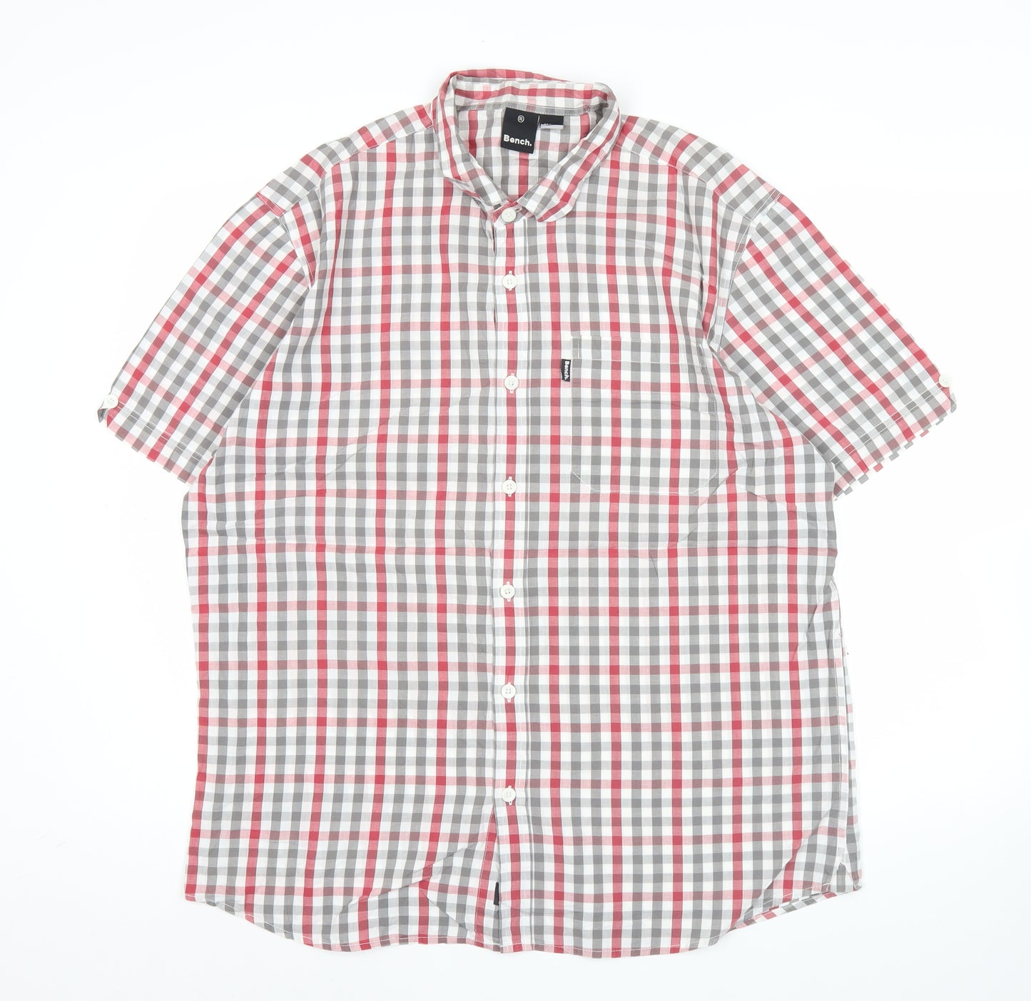 Bench Mens Red Grey Check Short Sleeve Button-Up Shirt XL