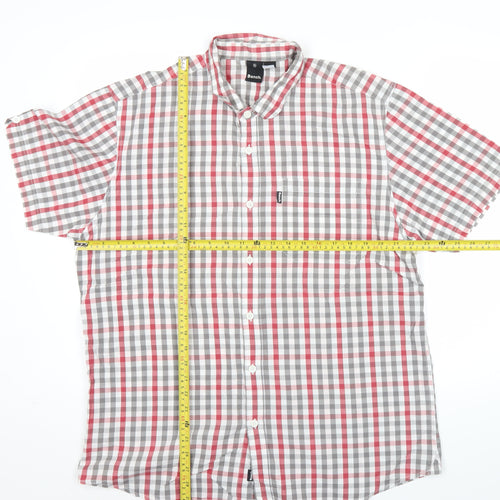 Bench Mens Red Grey Check Short Sleeve Button-Up Shirt XL