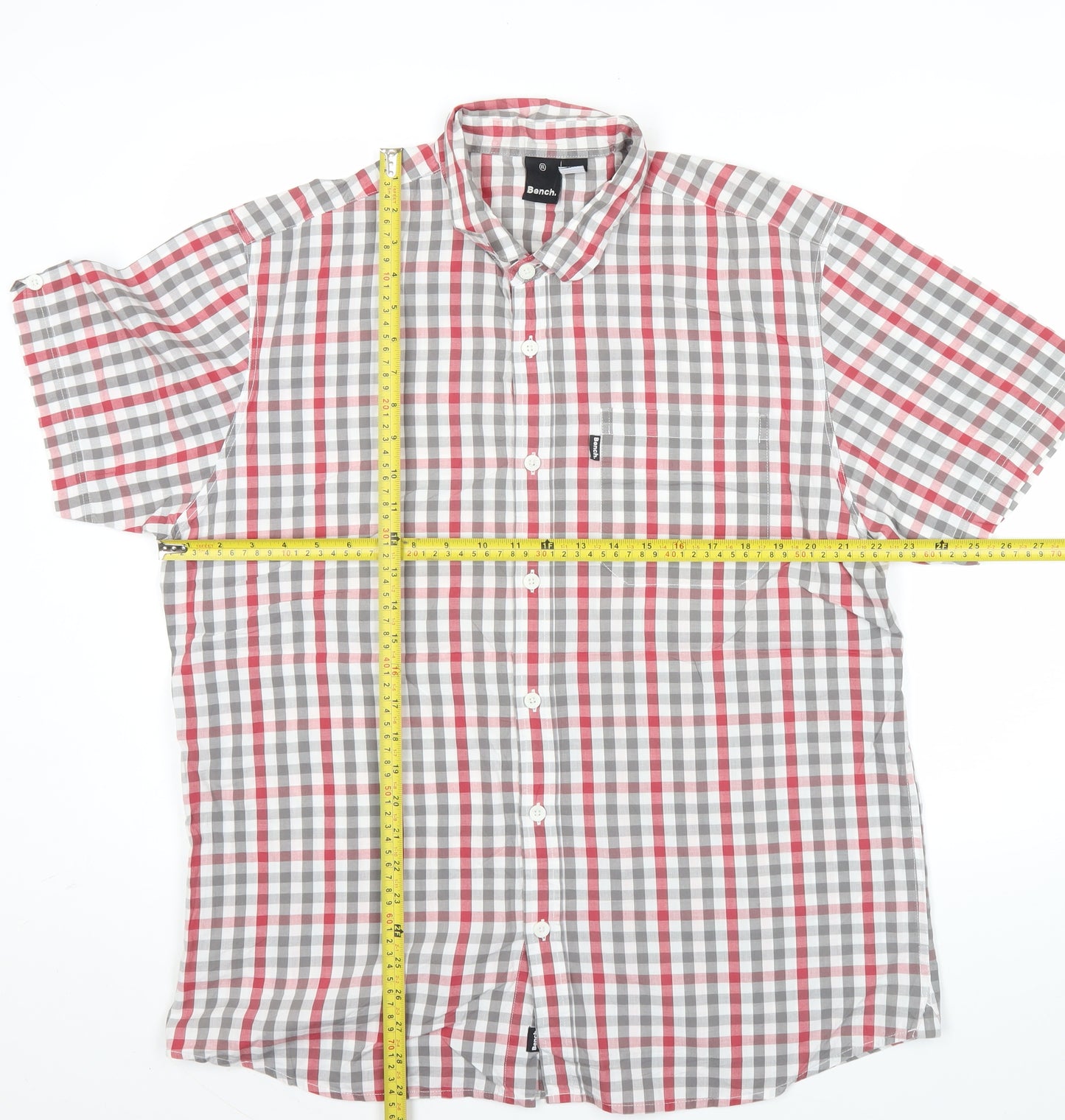 Bench Mens Red Grey Check Short Sleeve Button-Up Shirt XL