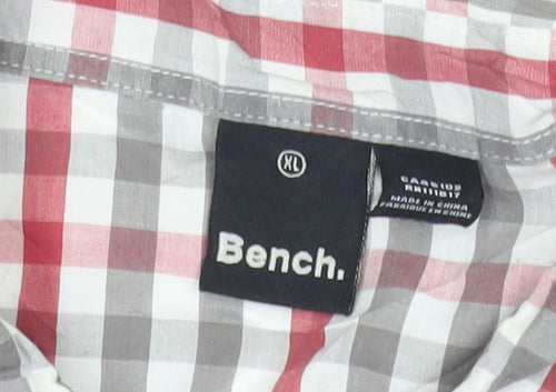 Bench Mens Red Grey Check Short Sleeve Button-Up Shirt XL
