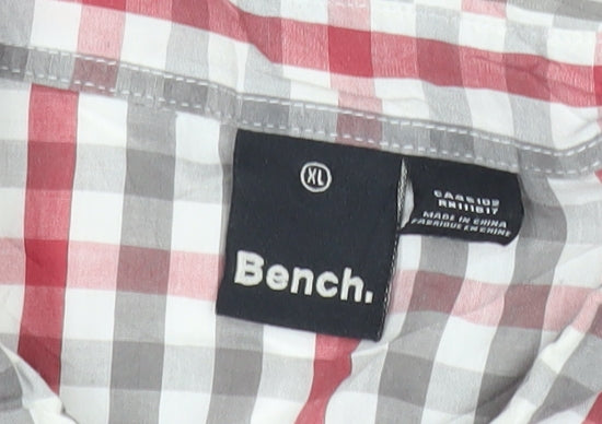 Bench Mens Red Grey Check Short Sleeve Button-Up Shirt XL