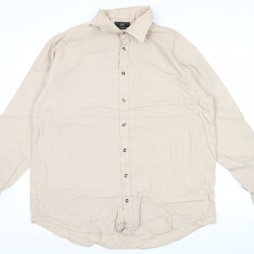 Marks and Spencer Mens Beige 17in Chest 43 Long Sleeve Cotton Shirt
