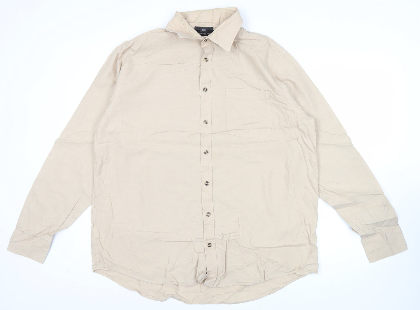 Marks and Spencer Mens Beige 17in Chest 43 Long Sleeve Cotton Shirt