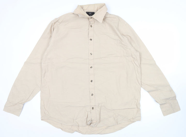 Marks and Spencer Mens Beige 17in Chest 43 Long Sleeve Cotton Shirt