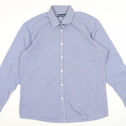 B&W Mens Blue Slim Fit Check Button-Up Shirt 17in Long Sleeve