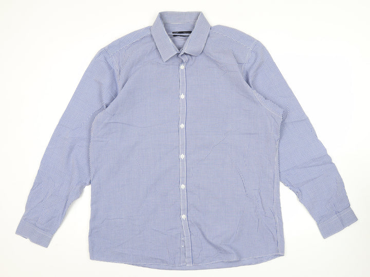 B&W Mens Blue Slim Fit Check Button-Up Shirt 17in Long Sleeve