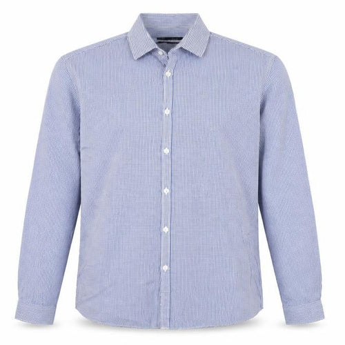 B&W Mens Blue Slim Fit Check Button-Up Shirt 17in Long Sleeve