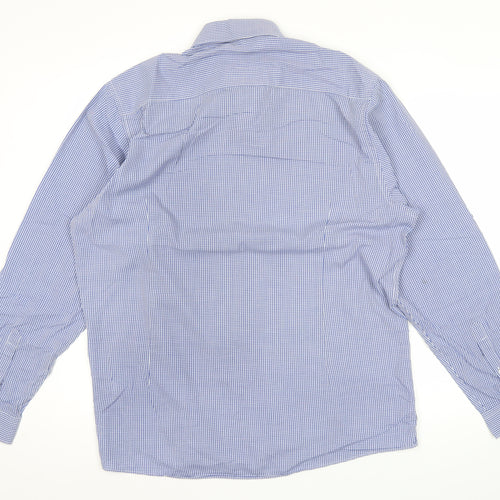 B&W Mens Blue Slim Fit Check Button-Up Shirt 17in Long Sleeve