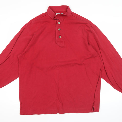 Cutter & Buck Men’s Red Henley Sweatshirt L Long Sleeve Cotton