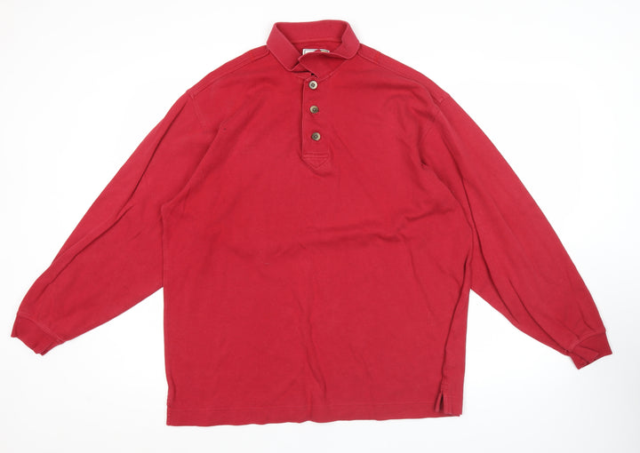 Cutter & Buck Men’s Red Henley Sweatshirt L Long Sleeve Cotton