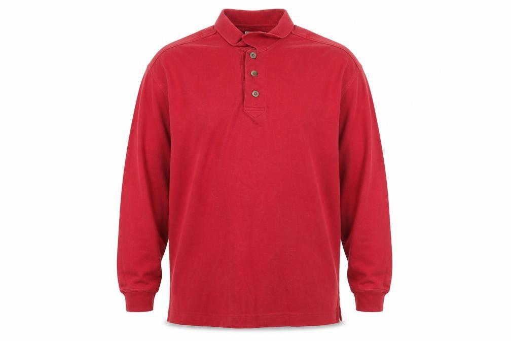 Front view of Cutter & Buck Men’s Red Henley Sweatshirt L Long Sleeve Cotton
