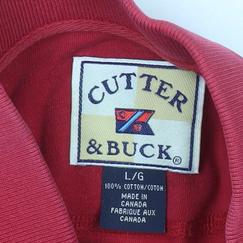 Cutter & Buck Men’s Red Henley Sweatshirt L Long Sleeve Cotton