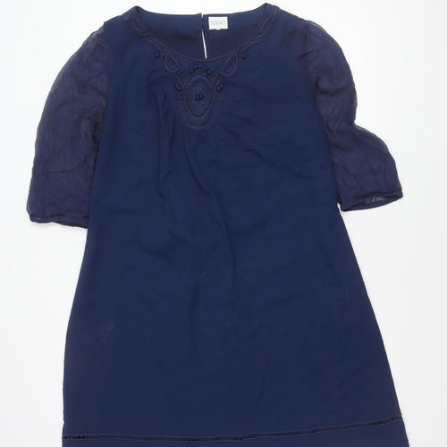 Kaliko Women’s Blue Shift Dress Size 18 Half Sleeve Embroidered
