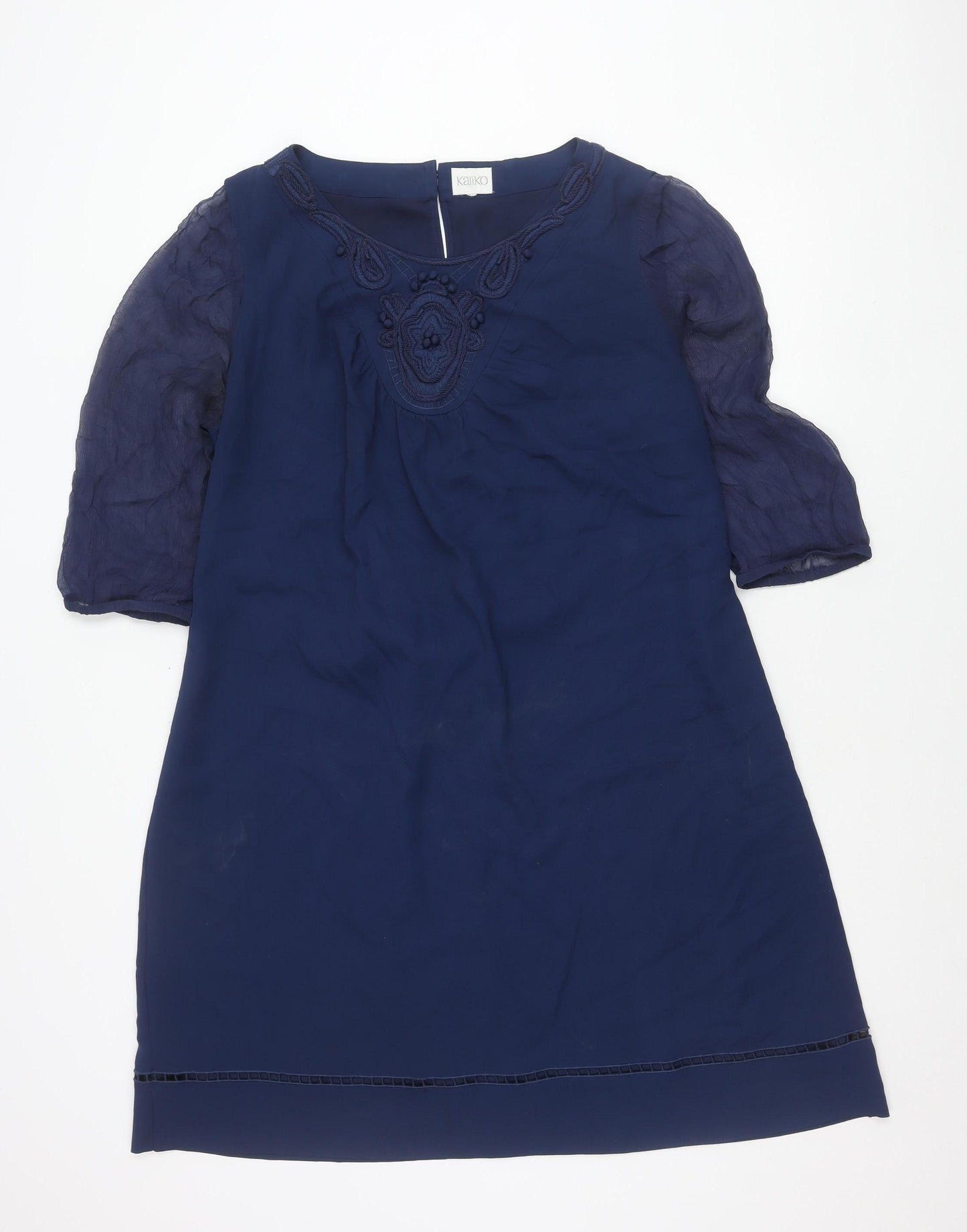 Kaliko Women’s Blue Shift Dress Size 18 Half Sleeve Embroidered