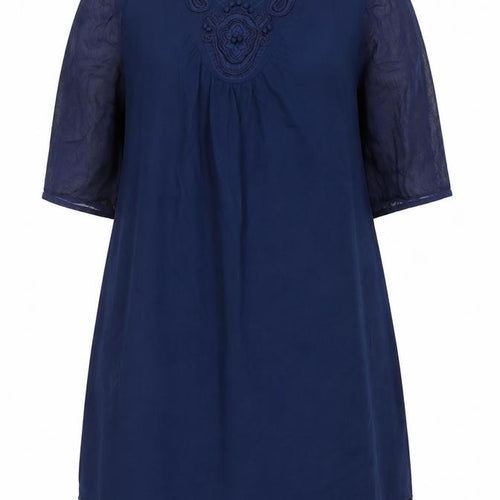 Kaliko Women’s Blue Shift Dress Size 18 Half Sleeve Embroidered