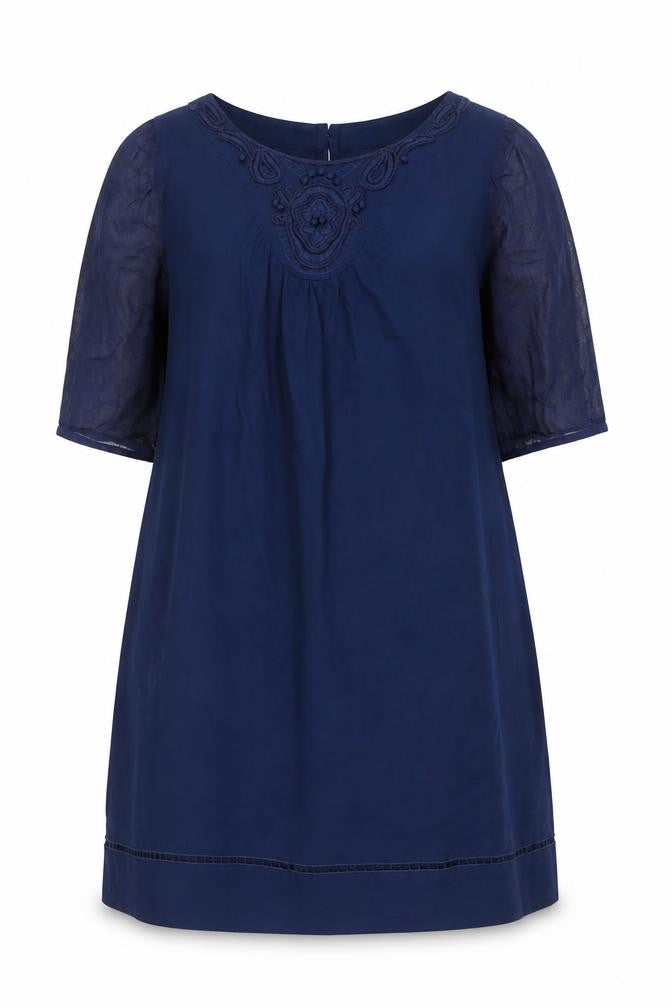 Kaliko Women’s Blue Shift Dress Size 18 Half Sleeve Embroidered