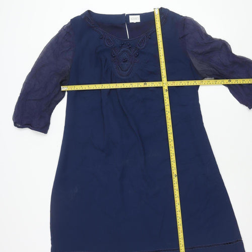 Kaliko Women’s Blue Shift Dress Size 18 Half Sleeve Embroidered