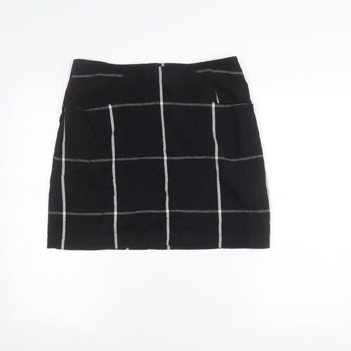 Fat Face Womens Black Check Pencil Skirt Size 12 Cotton Workwear