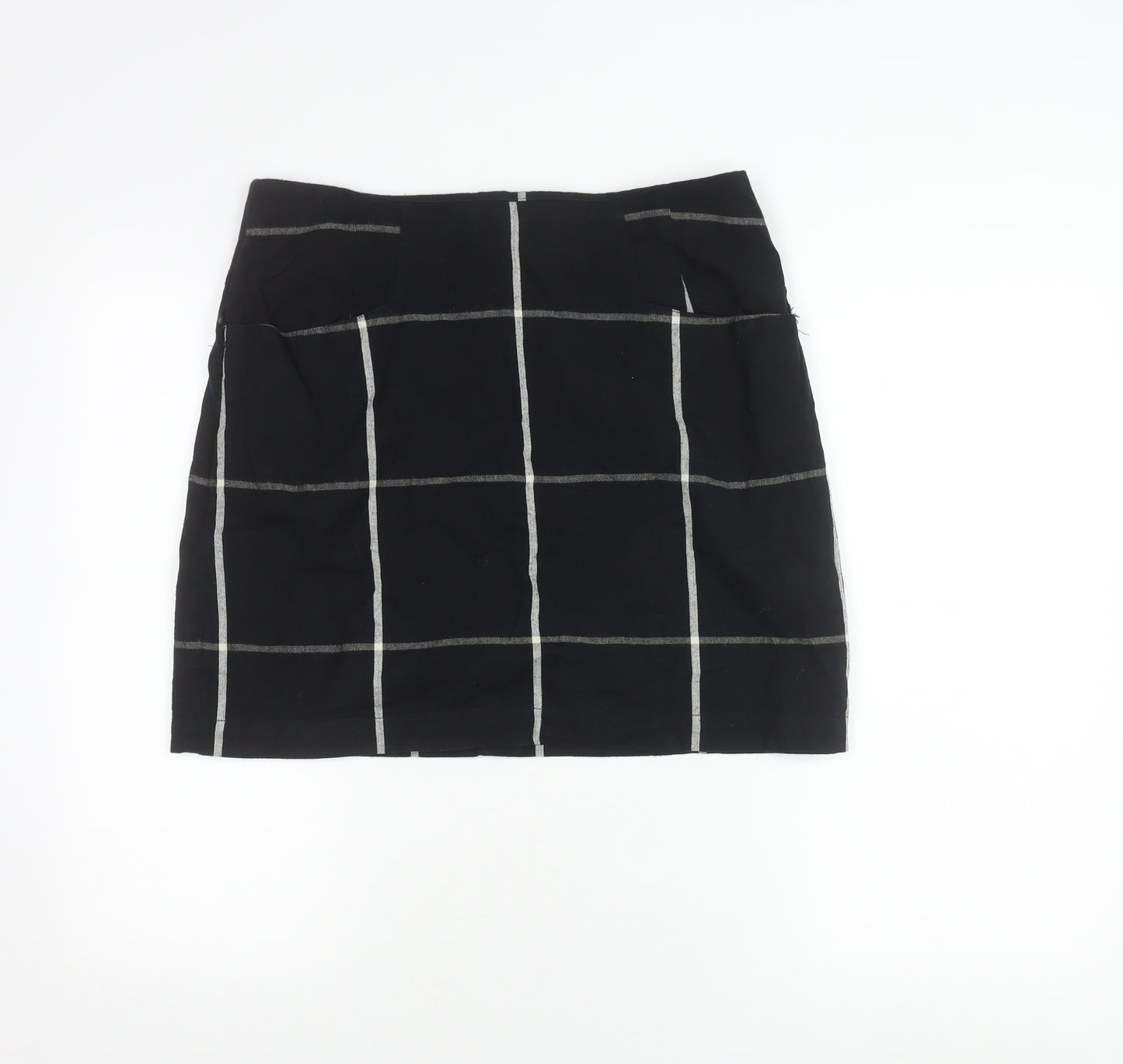 Fat Face Womens Black Check Pencil Skirt Size 12 Cotton Workwear