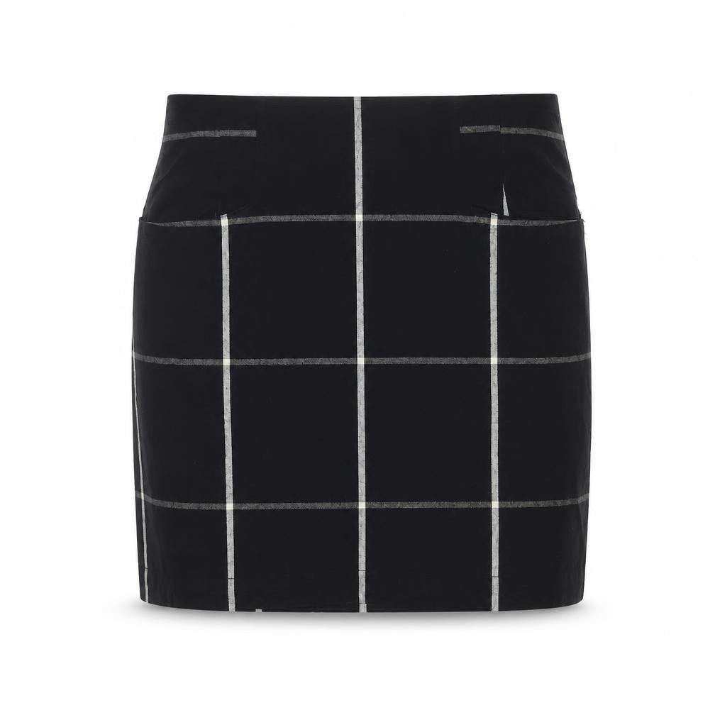 Fat Face Womens Black Check Pencil Skirt Size 12 Cotton Workwear