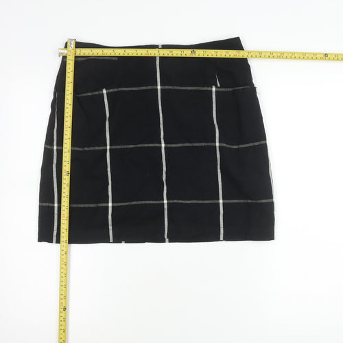 Fat Face Womens Black Check Pencil Skirt Size 12 Cotton Workwear