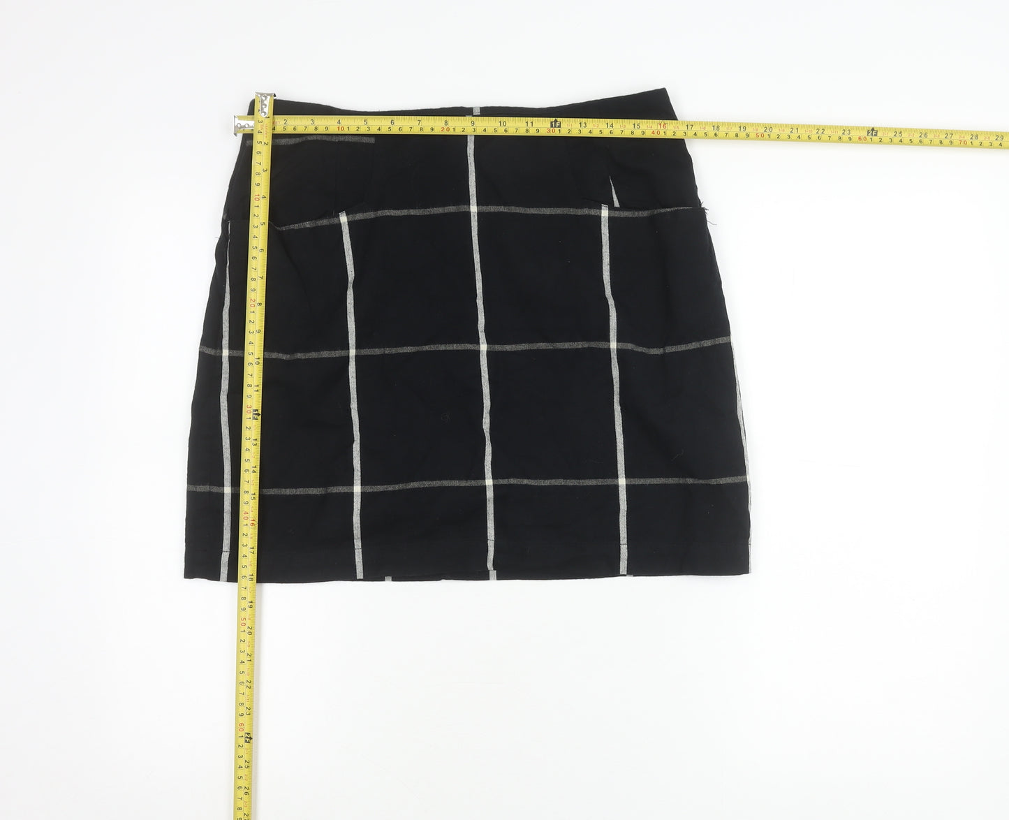 Fat Face Womens Black Check Pencil Skirt Size 12 Cotton Workwear