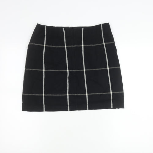 Fat Face Womens Black Check Pencil Skirt Size 12 Cotton Workwear