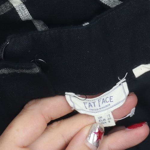 Fat Face Womens Black Check Pencil Skirt Size 12 Cotton Workwear
