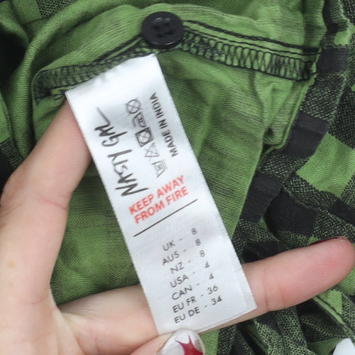 Nasty Gal Women’s Green Check Wrap Blouse Size 8 Long Sleeve