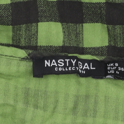 Nasty Gal Women’s Green Check Wrap Blouse Size 8 Long Sleeve