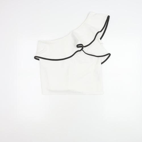 New Look Women White Ruffle One Shoulder Cropped Blouse Size 14