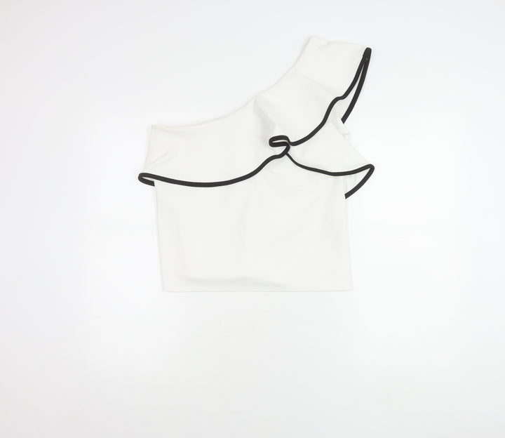 New Look Women White Ruffle One Shoulder Cropped Blouse Size 14
