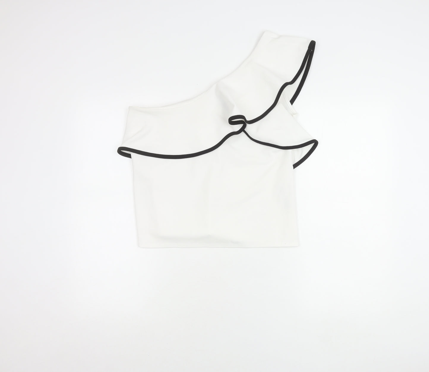 New Look Women White Ruffle One Shoulder Cropped Blouse Size 14