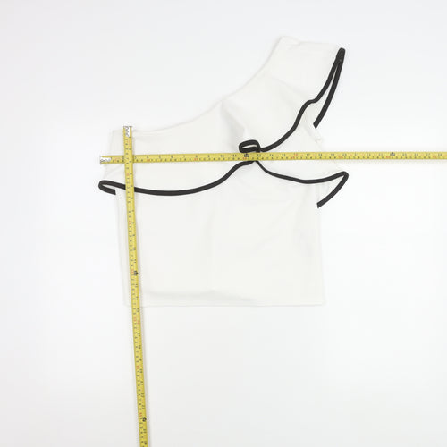 New Look Women White Ruffle One Shoulder Cropped Blouse Size 14