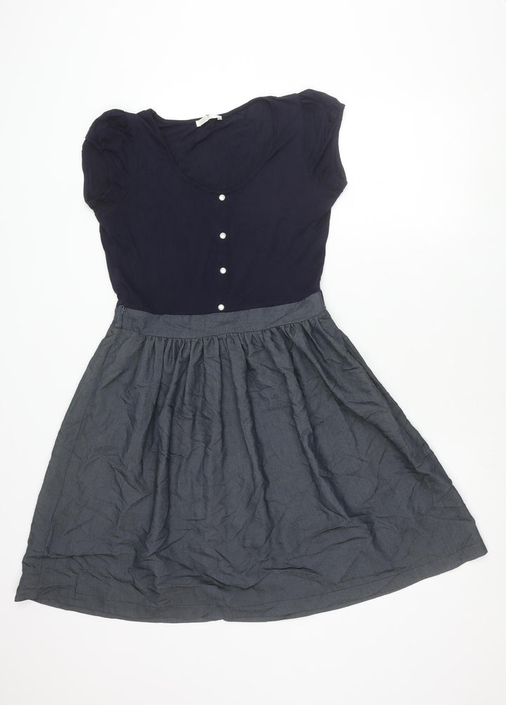 Promod Women’s Blue Grey Fit & Flare Knee Length Dress Size 10