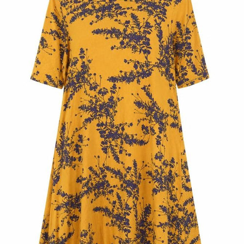 Bonmarché Women’s Yellow Floral A-Line Dress Size 12 Scoop Neck
