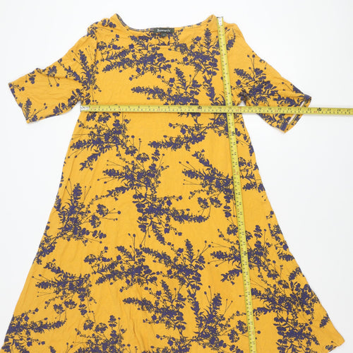 Bonmarché Women’s Yellow Floral A-Line Dress Size 12 Scoop Neck