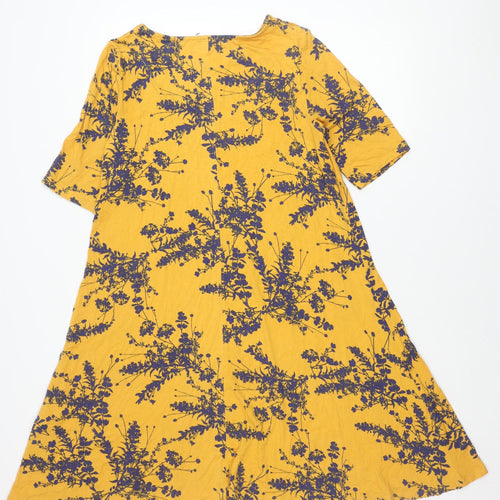 Bonmarché Women’s Yellow Floral A-Line Dress Size 12 Scoop Neck