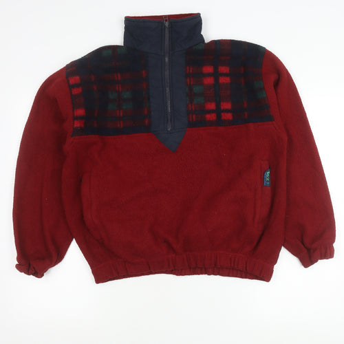 Back 9 Mens Red Fleece Plaid 1/4 Zip Pullover Sweatshirt Size S