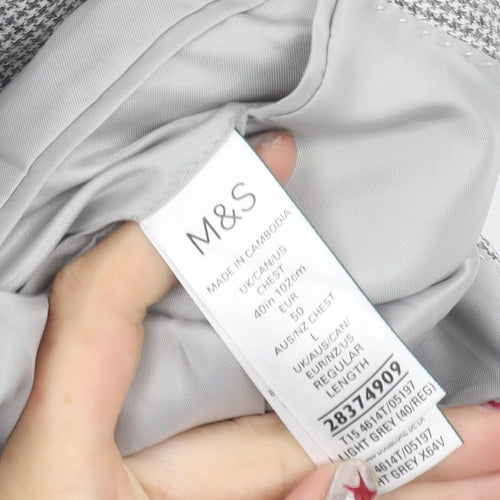 Marks and Spencer Men’s Grey Check Blazer Jacket 40 Chest Regular