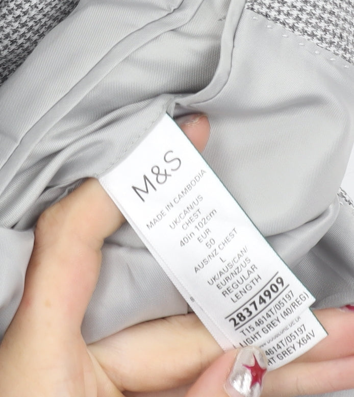 Marks and Spencer Men’s Grey Check Blazer Jacket 40 Chest Regular