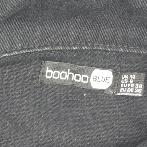 Boohoo Women Black Size 10 Denim Jacket Distressed Button Casual